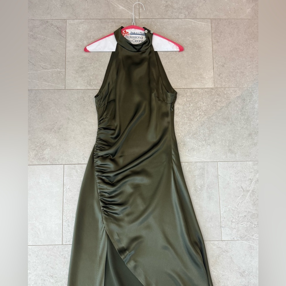 Retrofete Olive Green High-Low Halter Gown - Picture 5 of 12